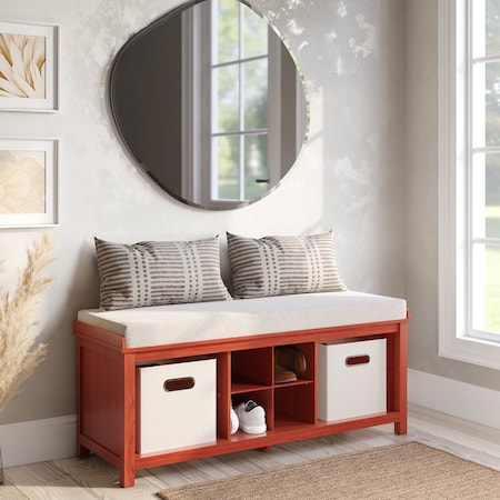 John Louis Home Solid Wood Entryway Bench - 2 Bins & 1 Shoe Divider Red Mahogany JLH-EB-M1